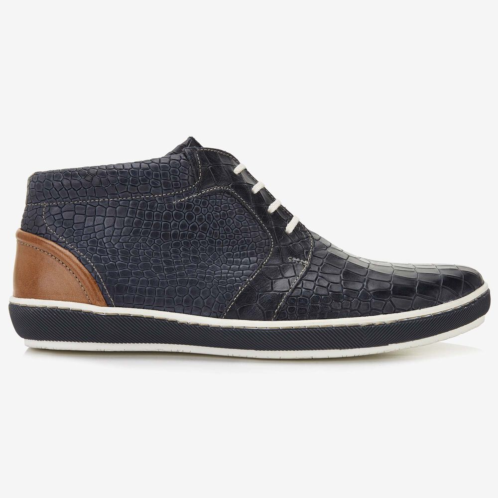 Floris van Bommel dark blue crocodile print men's lace-up boot