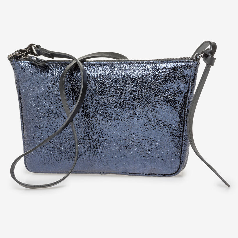 Dark blue leather bag with black print