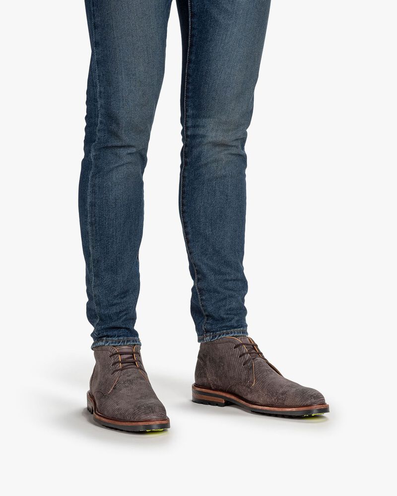 Lace boot reptile print dark grey