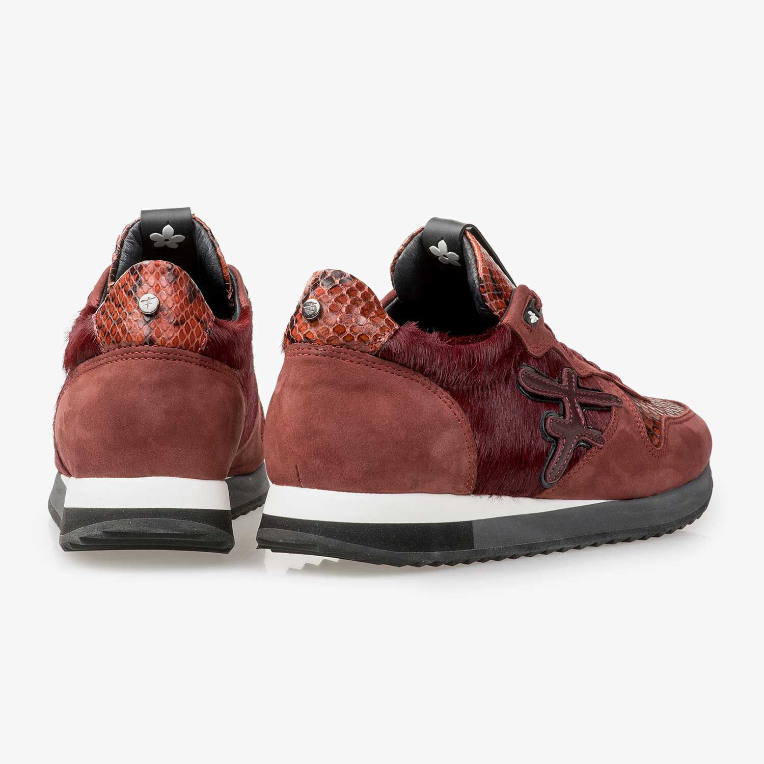 Leren sneaker met ponyhair bordeauxrood 85256 00 Floris van Bommel