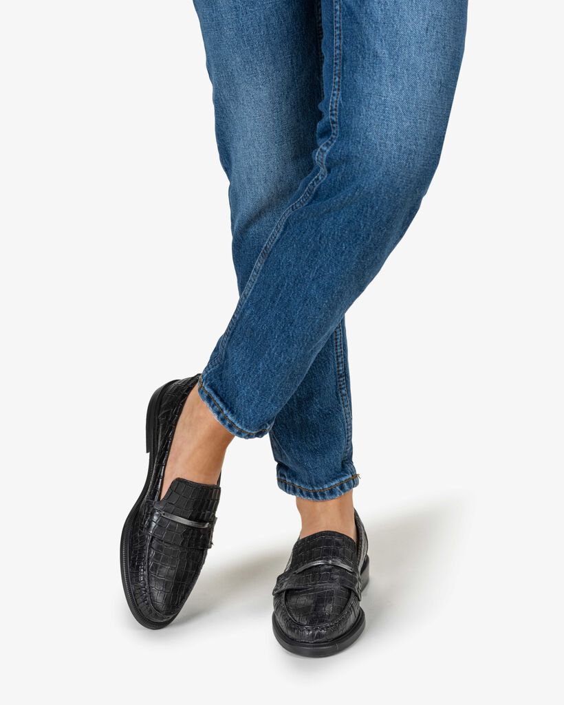 Loafer reptielenprint zwart