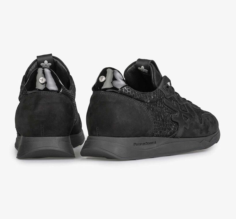 Black leather sneaker with snake print