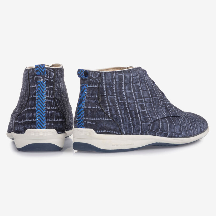 Blue lace boot with croco print