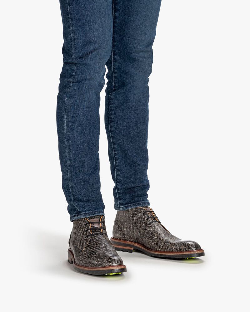 Veterboot geprint leer taupe