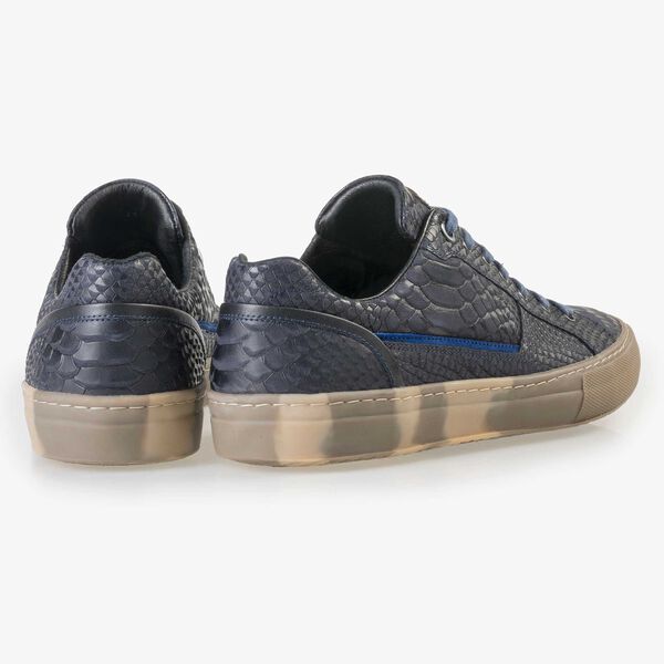 Floris van Bommel blauwe leren snakeprint heren sneaker