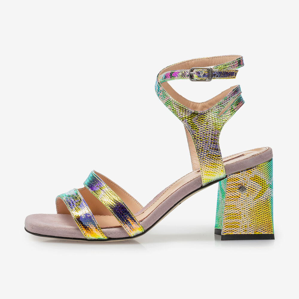 Leren sandalette met groen/gouden metallicprint