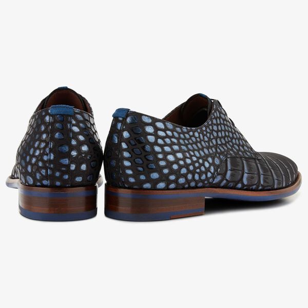 Floris van Bommel Premium zwarte crocoprint heren veterschoen