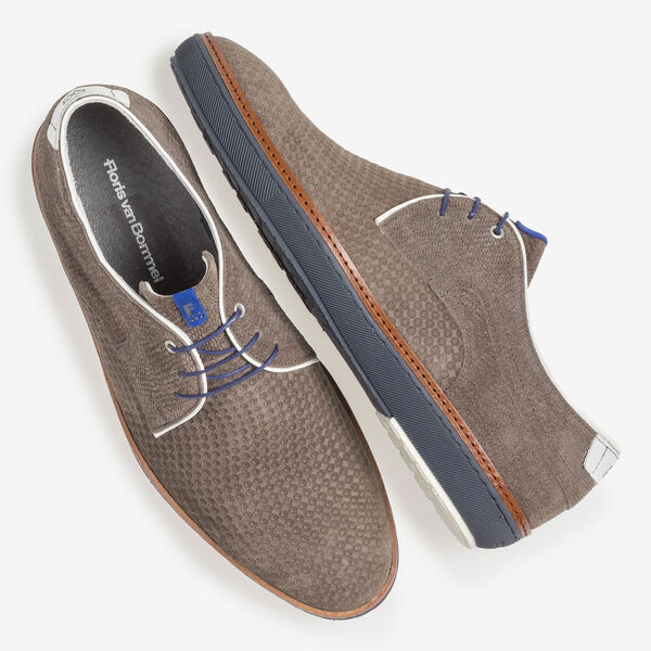 Su&egrave;de veterschoen taupe met print