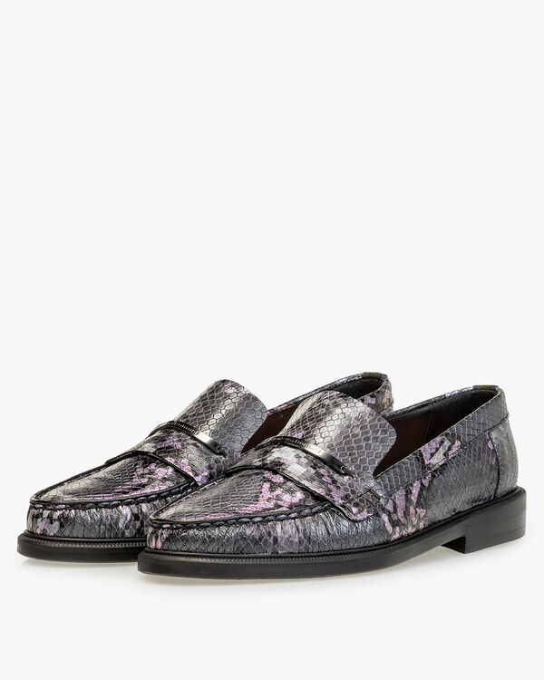 Loafer reptielenprint donkergrijs