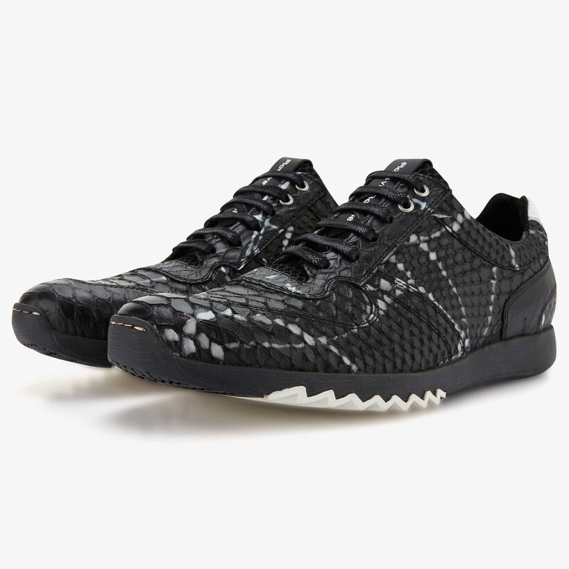 Floris van Bommel black-white leather sneaker in snake print 