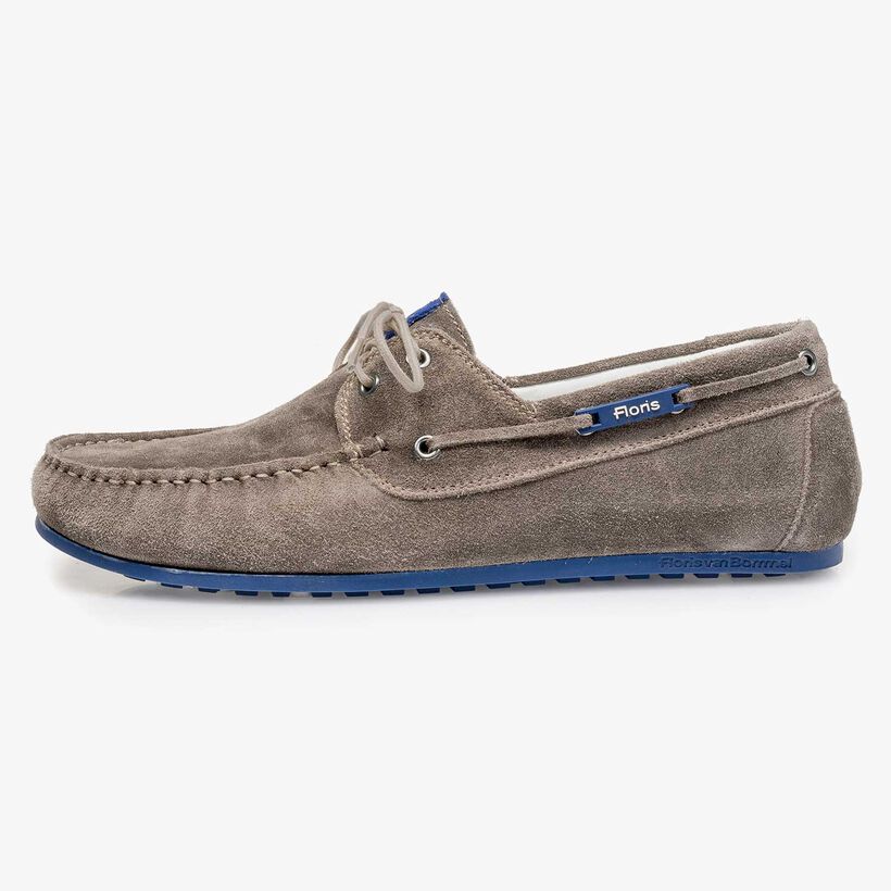 Taupe-coloured slightly buffed suede leather sailing shoe