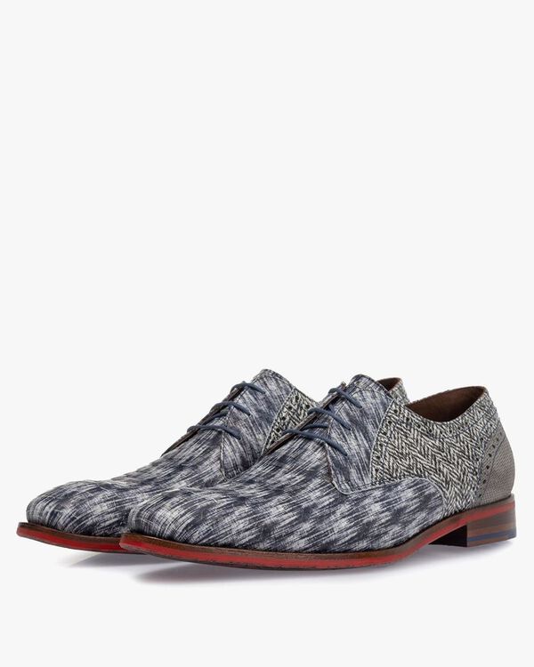 Veterschoen nubuck zwart/wit