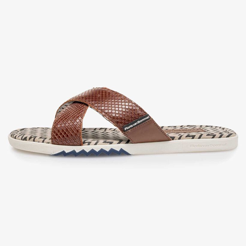 Cognac-coloured printed leather slipper