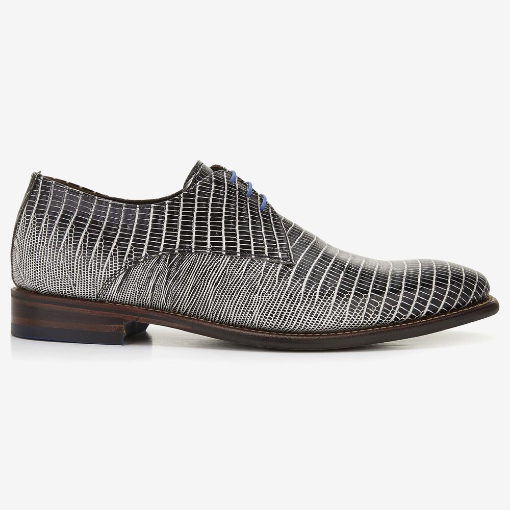 Floris van Bommel black lizard print men's lace-up shoe