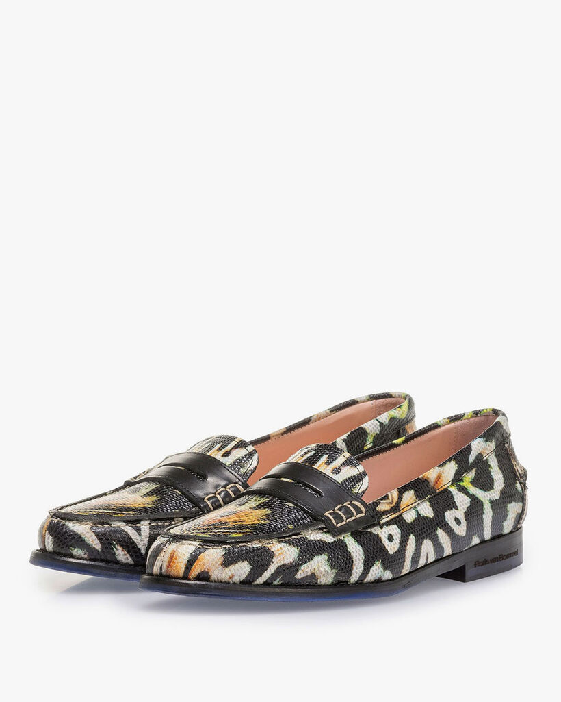Zwarte leren loafer print