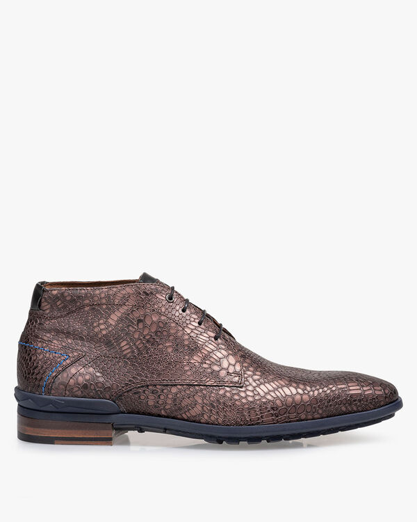 Lace boot metallic print dark red