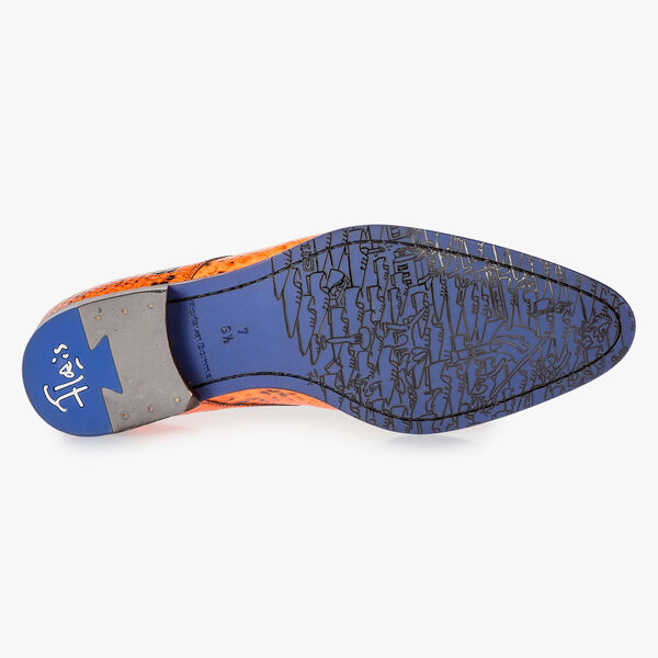 Premium fluor oranje veterschoen met print