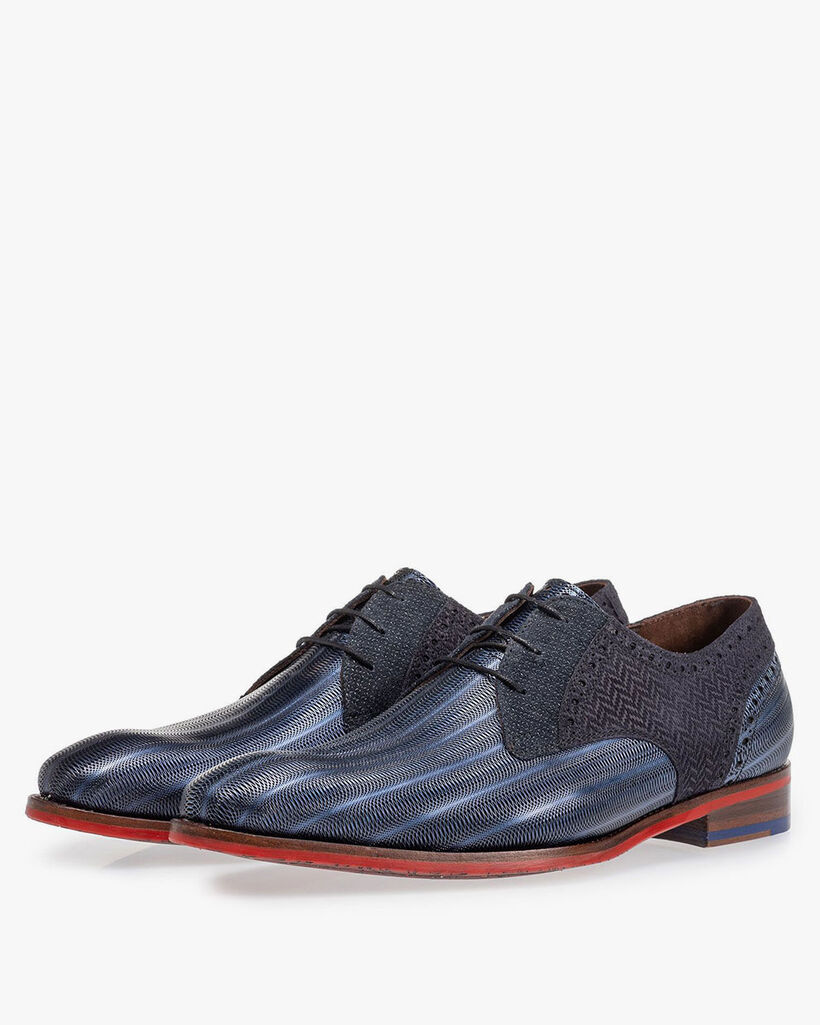 Veterschoen metallic blauw