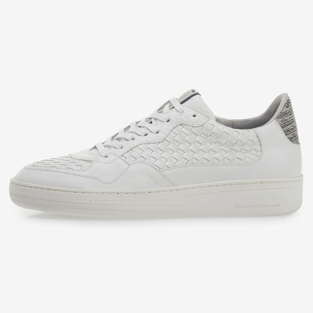Witte gevlochten kalfsleren sneaker