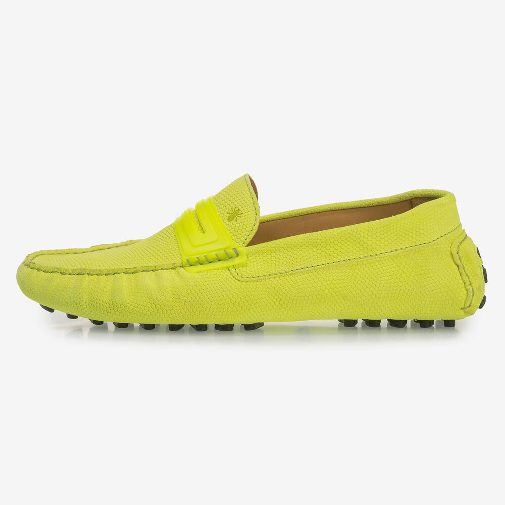 Premium leren mocassin fluor geel