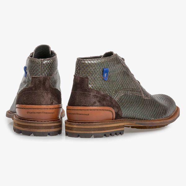 Premium groene metallic leren veterschoen met print