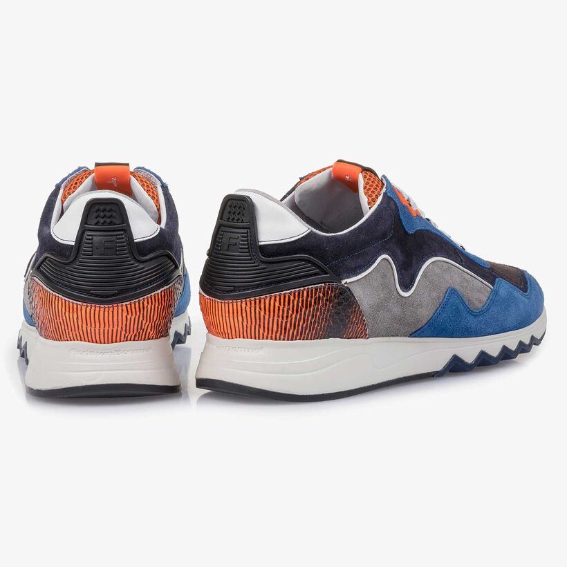 Su&egrave;de sneaker blauw/oranje