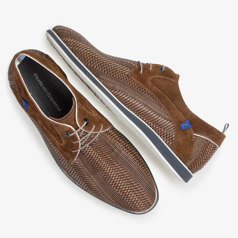 Leren veterschoen cognac gevlochten