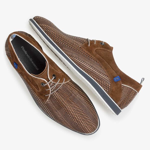 Leren veterschoen cognac gevlochten