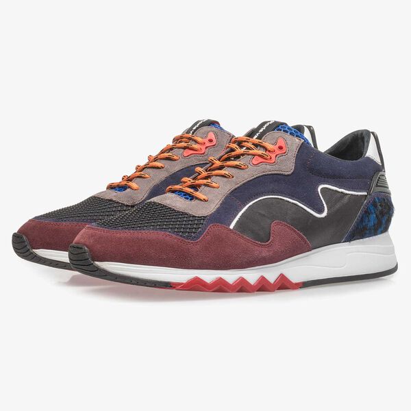 Red and blue suede leather sneaker