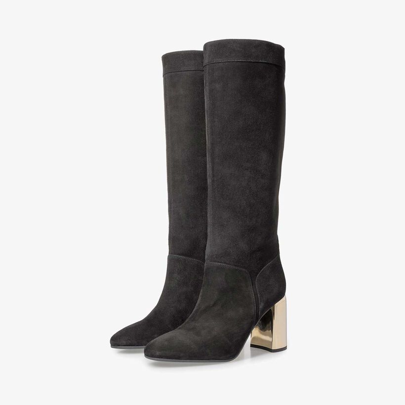 Black suede leather high boots