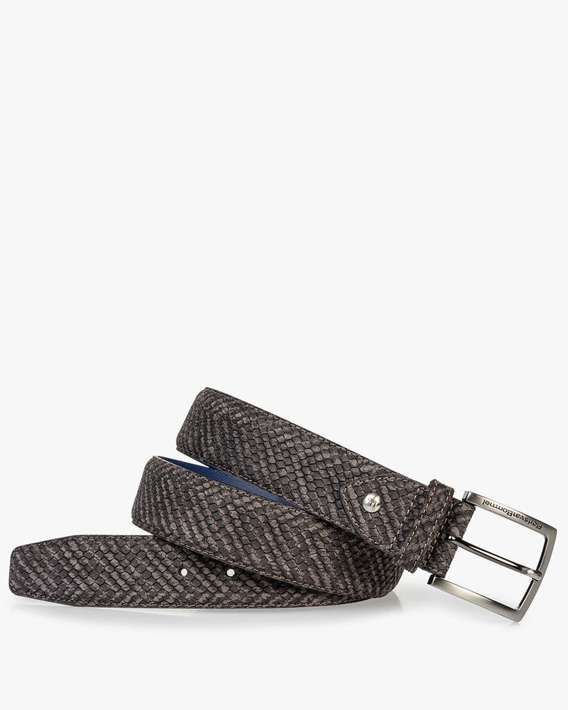 Su&egrave;de riem grijs print