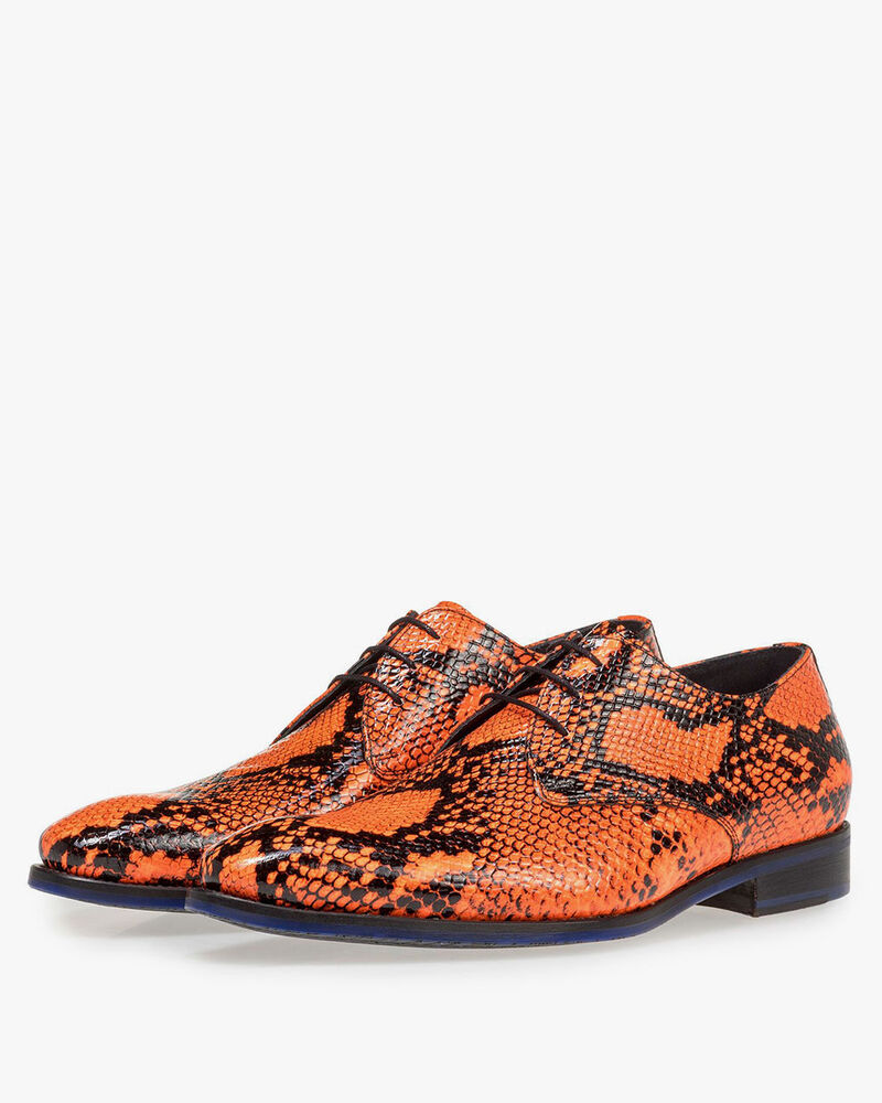 Premium fluor oranje veterschoen met print