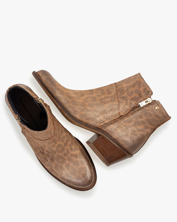 Enkellaars metallic cognac