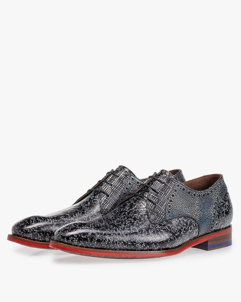 Veterschoen zwart/grijs metallic