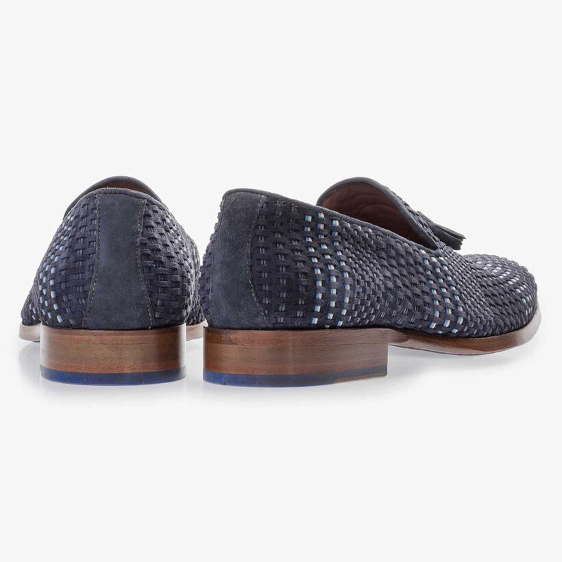 Dark blue braided suede leather loafer