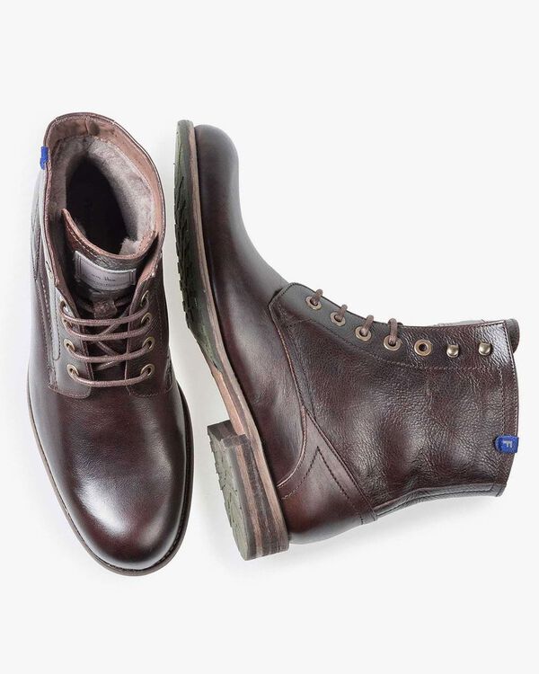 Brown lambskin lined calf leather lace boot
