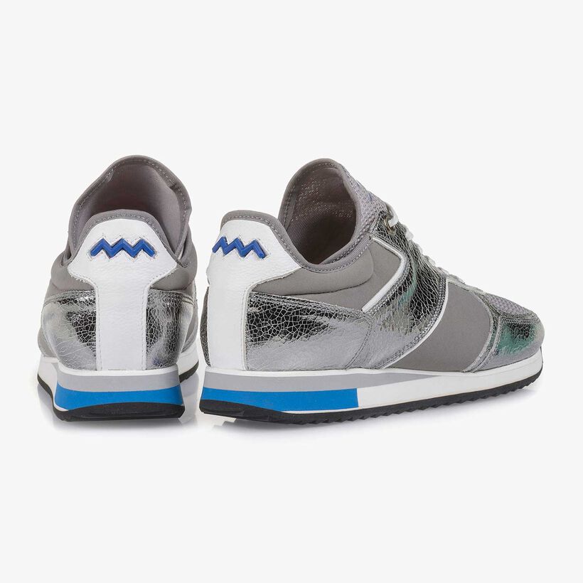 Donkerzilveren metallic leren sneaker
