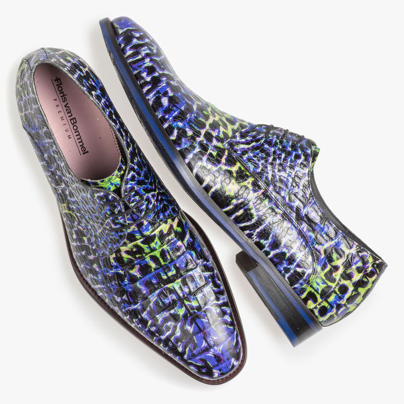Premium blauwe veterschoen met crocoprint