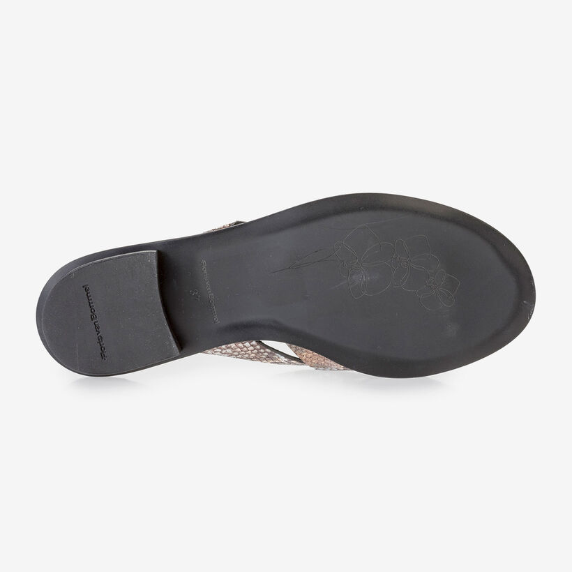 Bruin/witte leren slipper met snakeprint