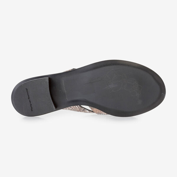 Bruin/witte leren slipper met snakeprint