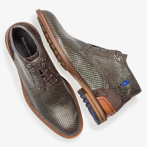 Premium groene metallic leren veterschoen met print