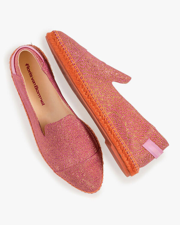 Roze leren espadrille met metallicprint