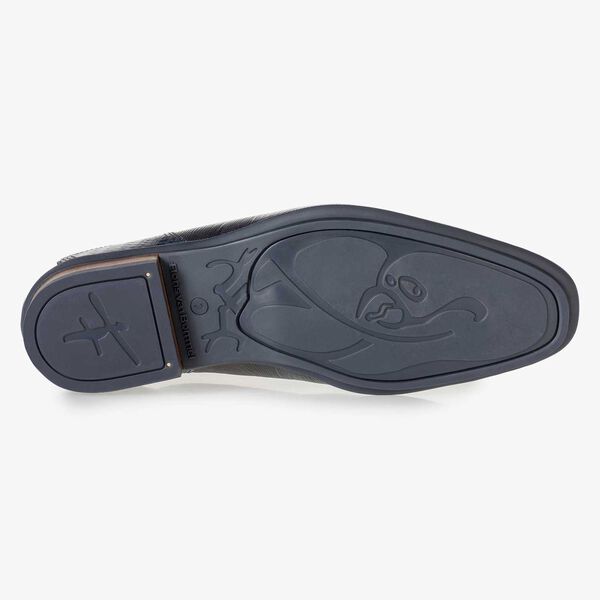 Blauwe kalfsleren veterschoen met lizardprint