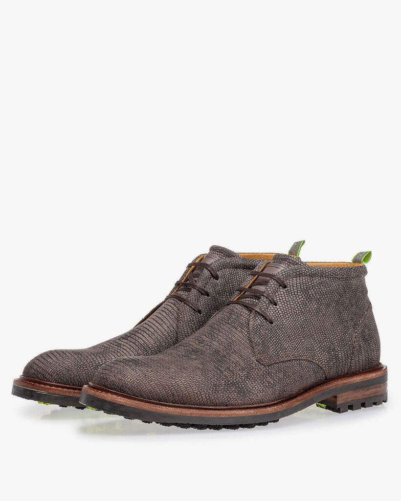 Lace boot reptile print dark grey