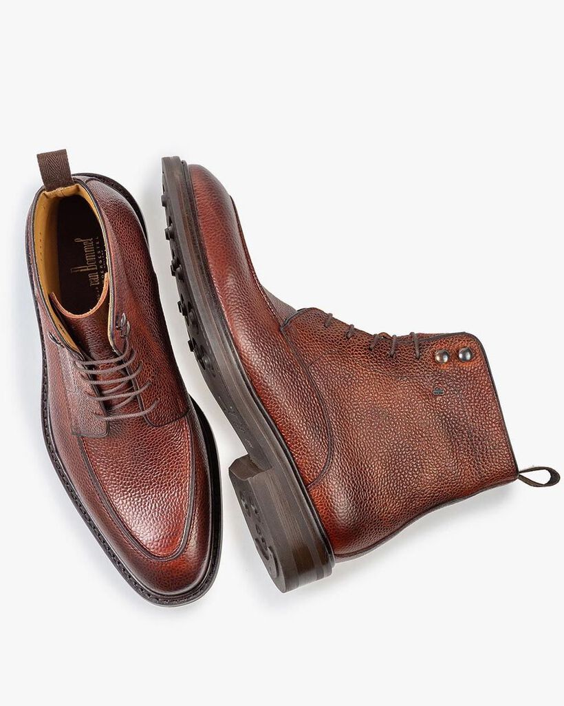 Boot cognac leer met print