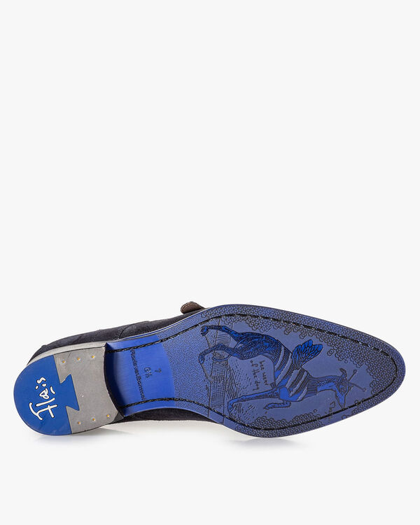 Buckle shoe blue suede leather