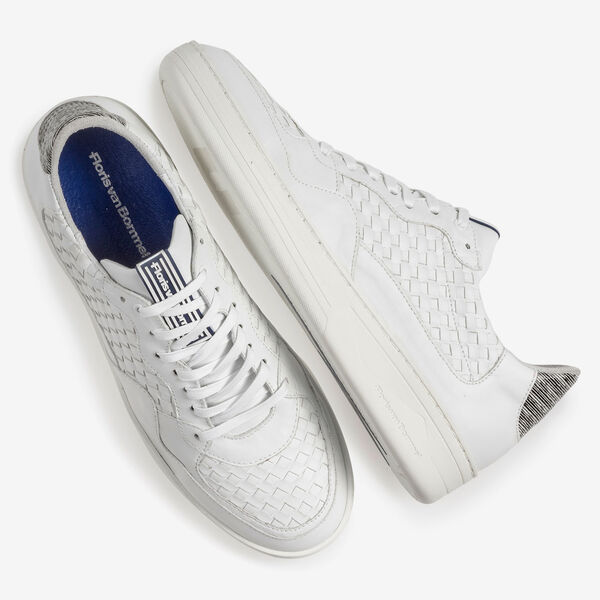 Witte gevlochten kalfsleren sneaker