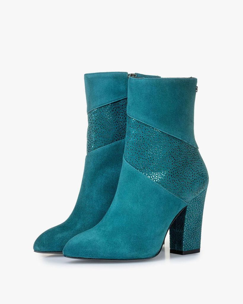Blauwe enkellaars met metallicprint
