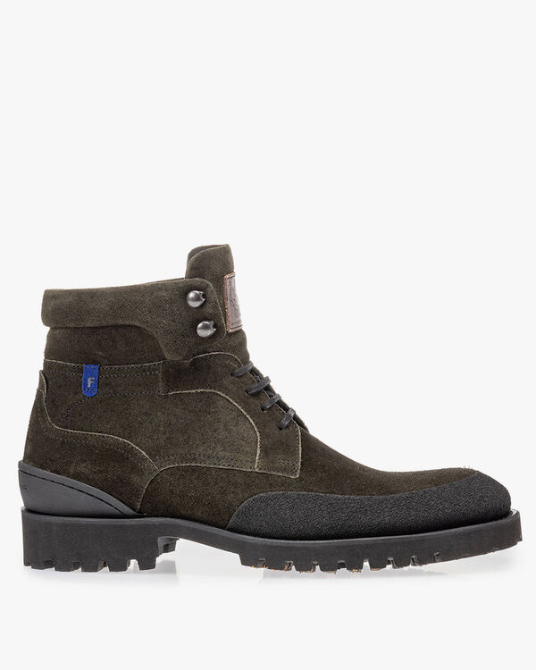 Lace boot green suede leather