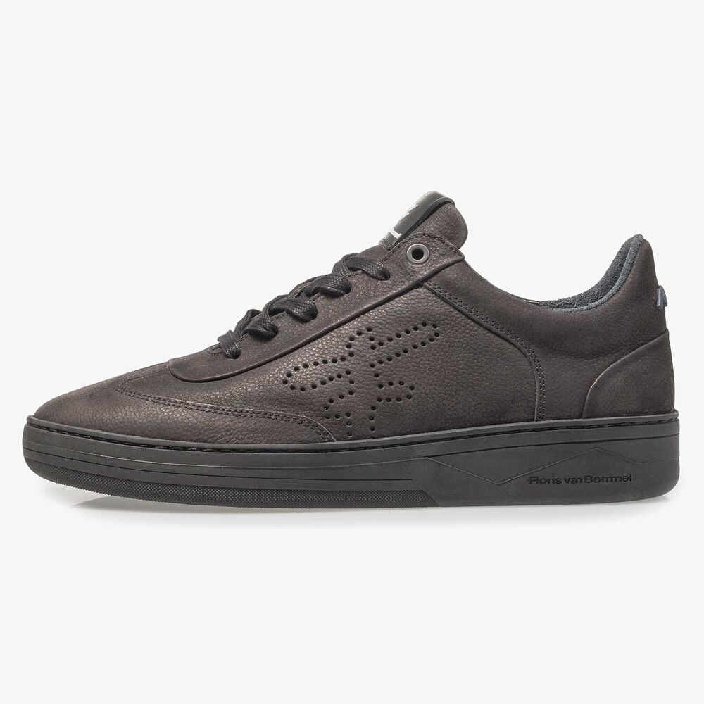 Zwarte nubuckleren sneaker met print